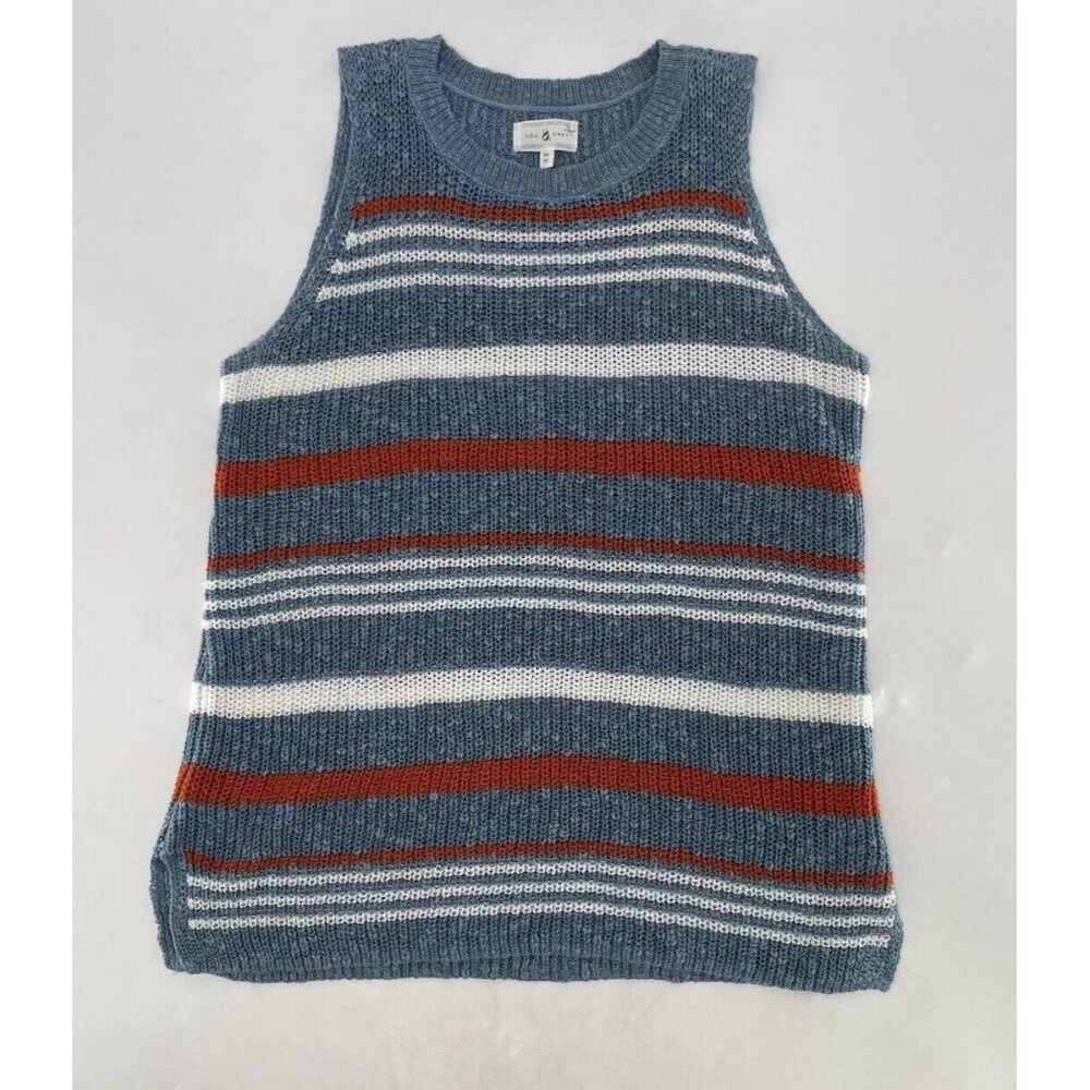 Lou & Grey Womenâs Striped Linen Cotton Loose Knit Sleeveless Blouse Size M Boho